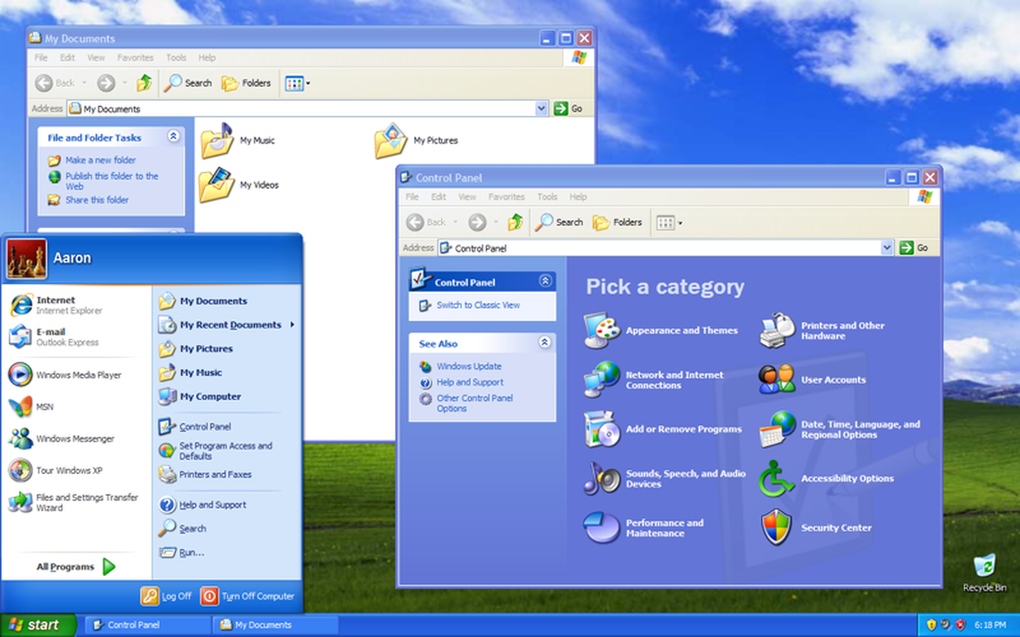 Windows XP (العام 2001) - ويندوز إكس بي كان يمثل طفرة في تحسين واجهة الاستخدام .. كما يجمع أيضاً بين تجربة الاستخدام الشخصي وقطاع الأعمال.